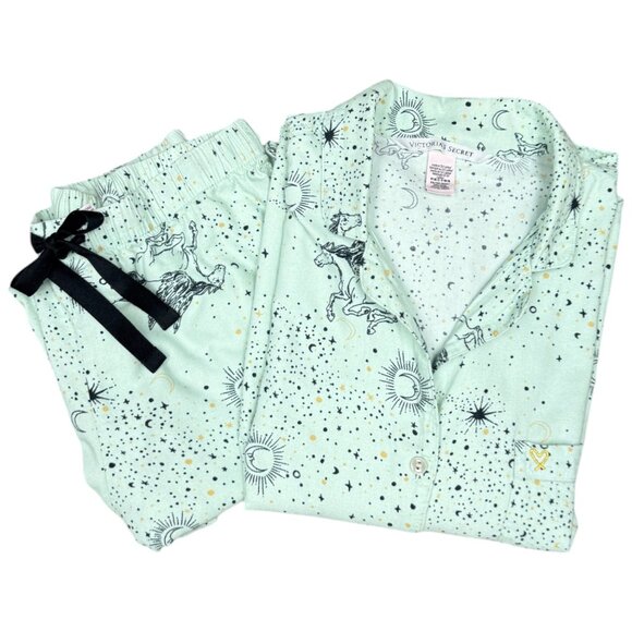 Women's VICTORIA'S SECRET Dreamer Mint Celestial Flannel Pajama Set- Size XS - Picture 2 of 14